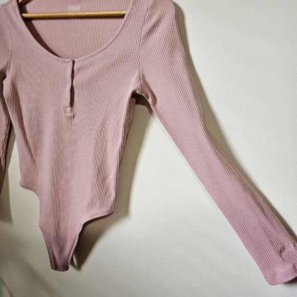 EUC PINK VICTORIA'S SECRET PINK RIBBED STRETCH LONGSLEEVES BODYSUIT M - Picture 7 of 12
